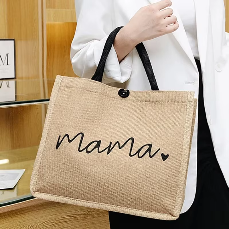 Femmes sac fourre-tout mode maman lettre impression lin sac à main grande capacité bébé sac à couches décontracté