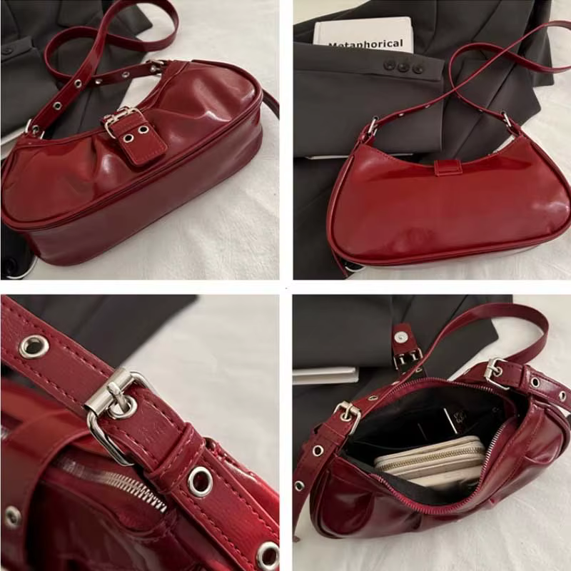 Rétro concepteur boucle aisselle sac en cuir Pu gothique Y2k sac à bandoulière Vintage