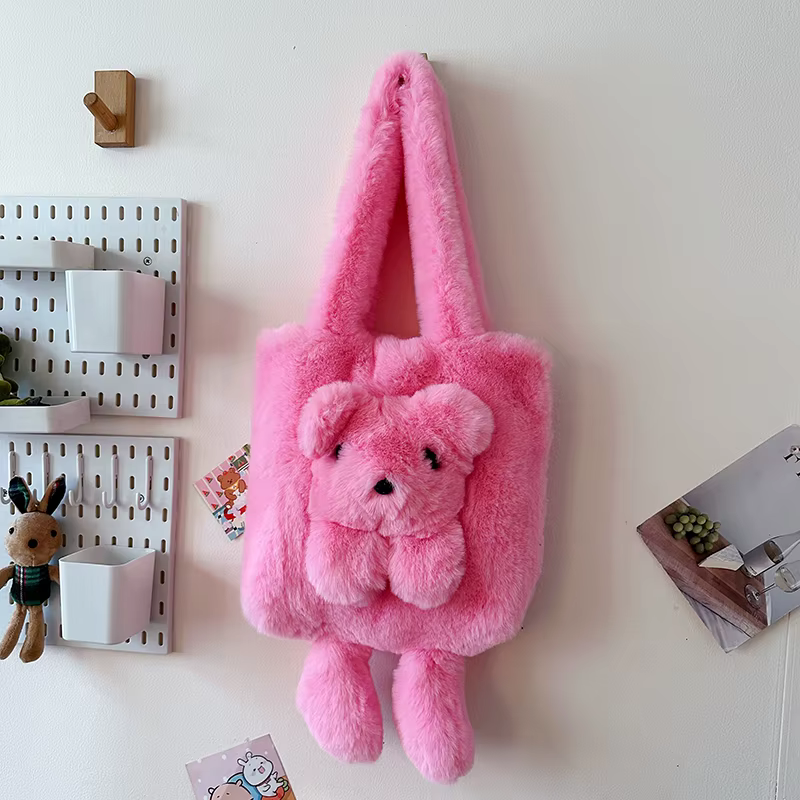 Sacs à bandoulière en peluche ours mignon pour femmes