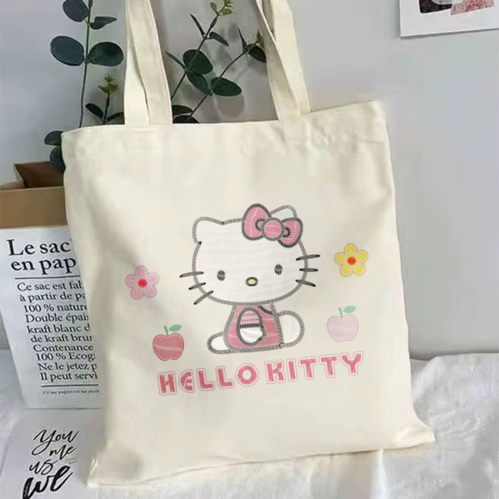 Sac fourre-tout Kawaii Hello Kitty - Sac à main en toile sur le thème des pastels