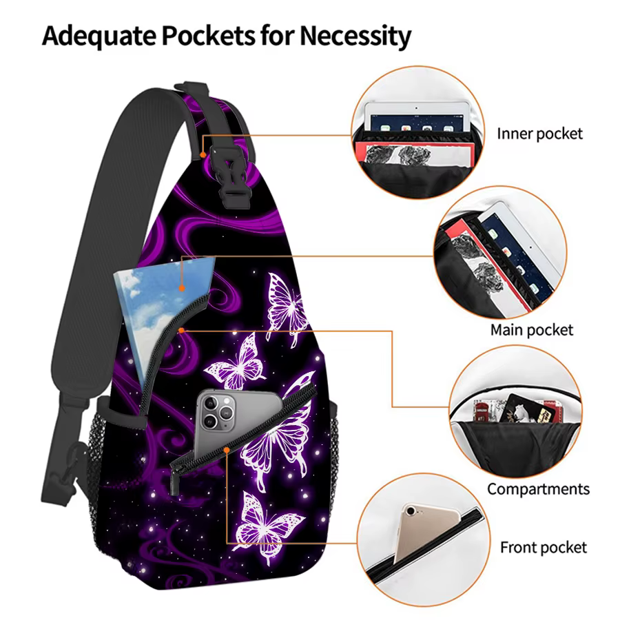 Petit sac de poitrine papillon violet pour hommes et femmes