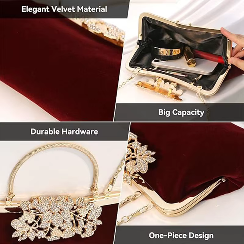Pochettes de soirée en strass pour femmes, sac à main de fête en cristal scintillant et diamant, sac à bandoulière Vintage en velours pour Cocktail de mariage