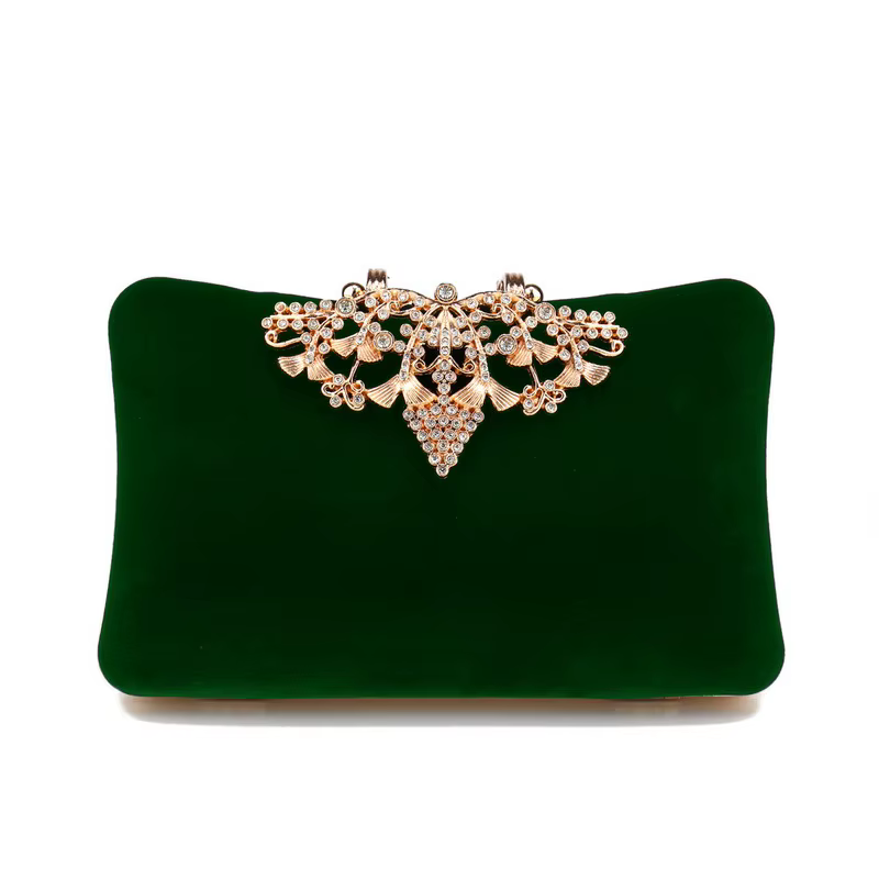 Sacs à main vintage élégants pour femmes, pochette de soirée en velours avec boucle dorée creuse, sac rectangulaire rouge pour événements, sacs verts