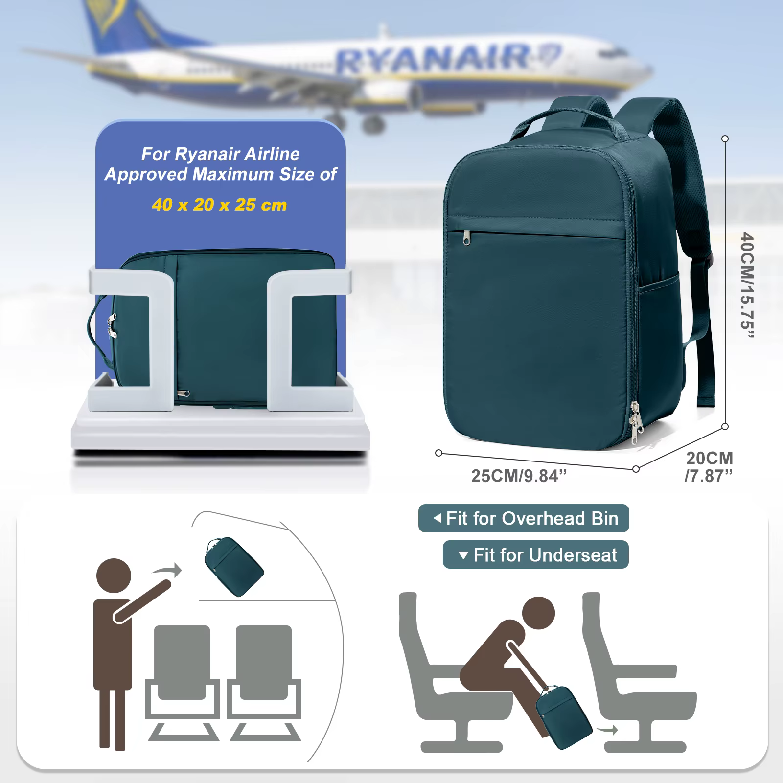 Sac à dos de bagage à main d'avion pour sac de cabine Ryanair 40x20x25