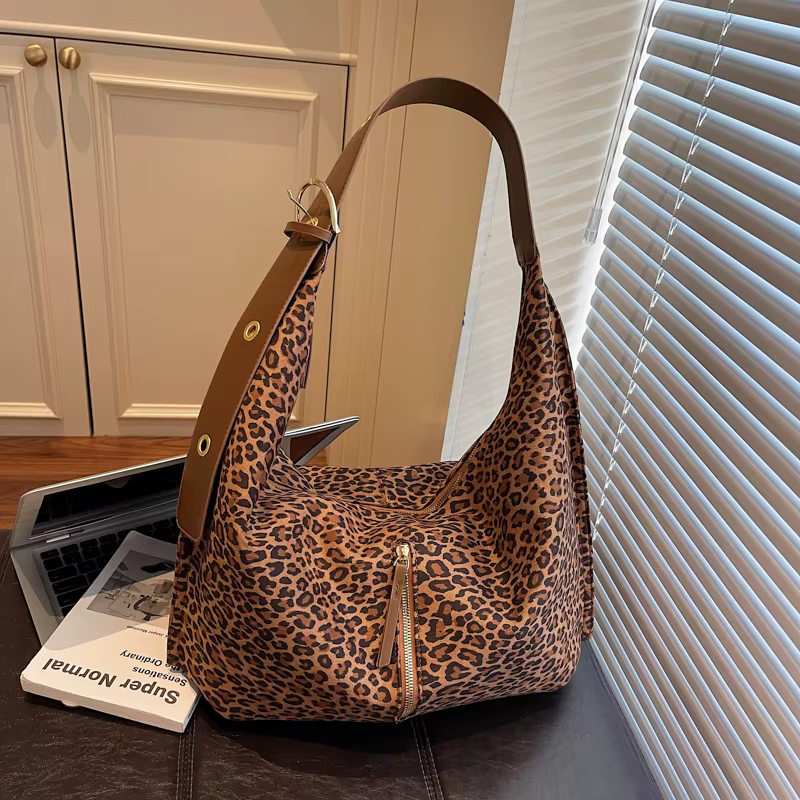 Faux daim léopard grande capacité sacs à bandoulière automne rétro polyvalent femmes