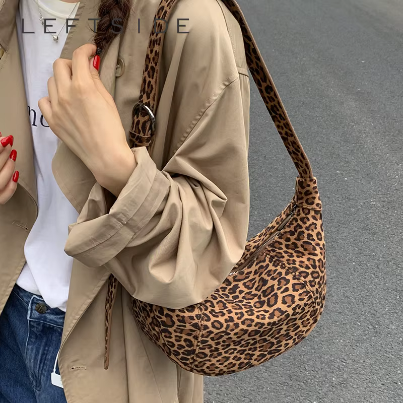 LEFTSIDE rétro Faux daim léopard sac de selle 2025 sac à bandoulière tendance mode sacs