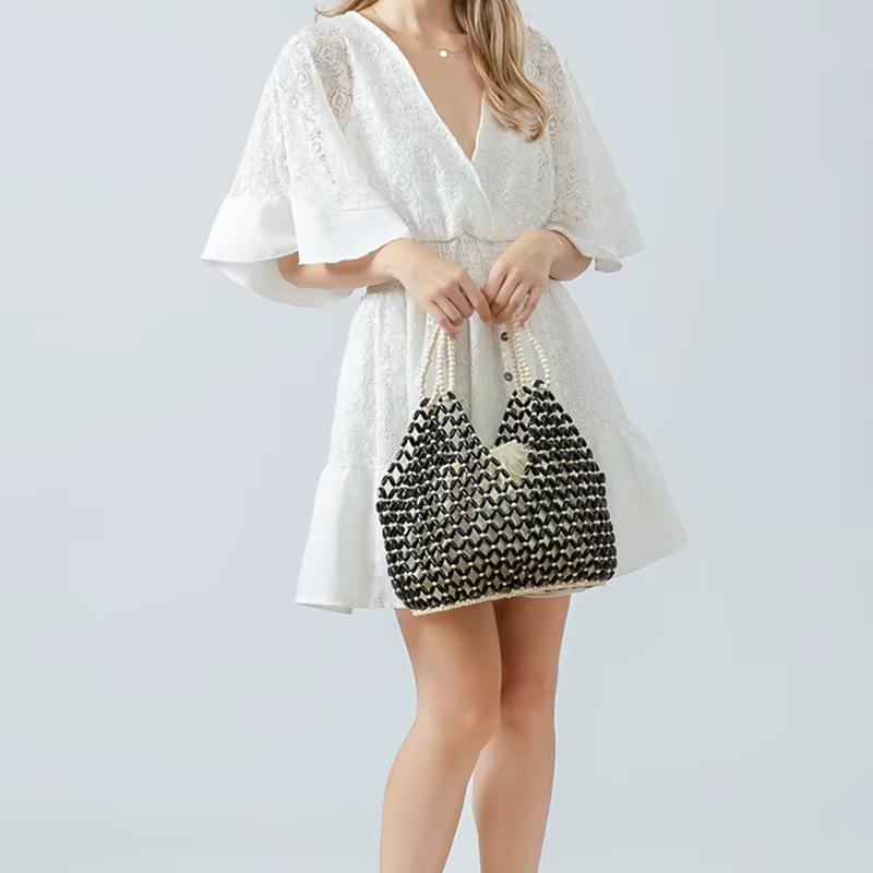 Sac à main en perles de bois tissé à la main pour femmes