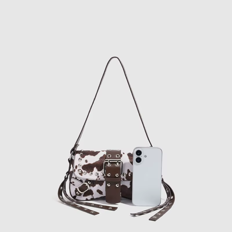 Sac bandoulière en jean à rivets pour femme