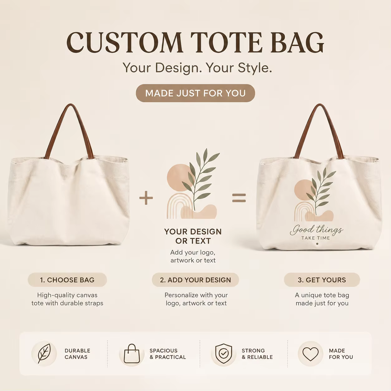 Sac fourre-tout en toile personnalisé avec nom et logo