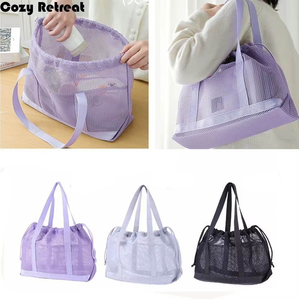 Sac de plage pliable en maille avec cordon de serrage