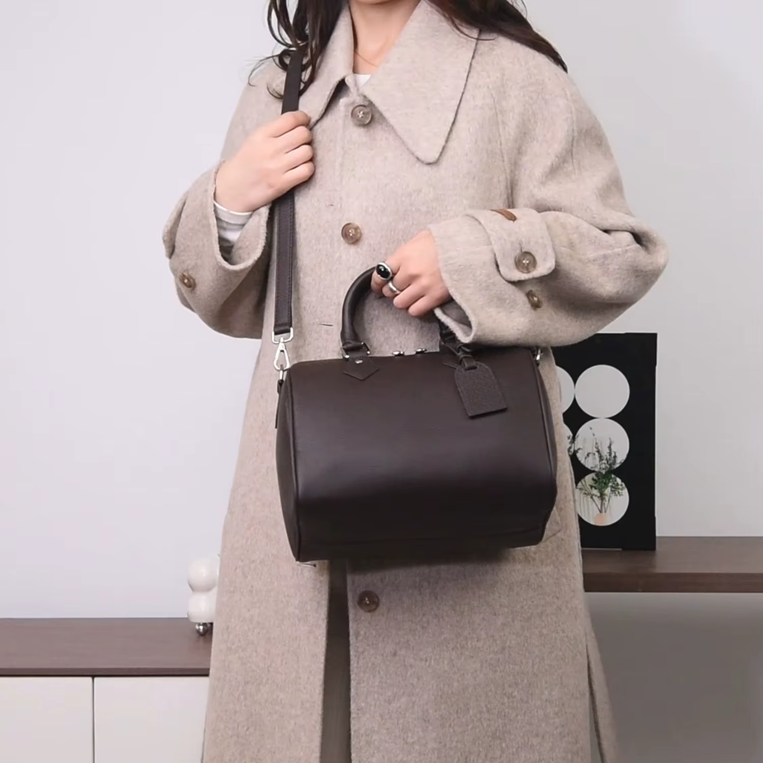 Sac Boston en cuir véritable grande capacité