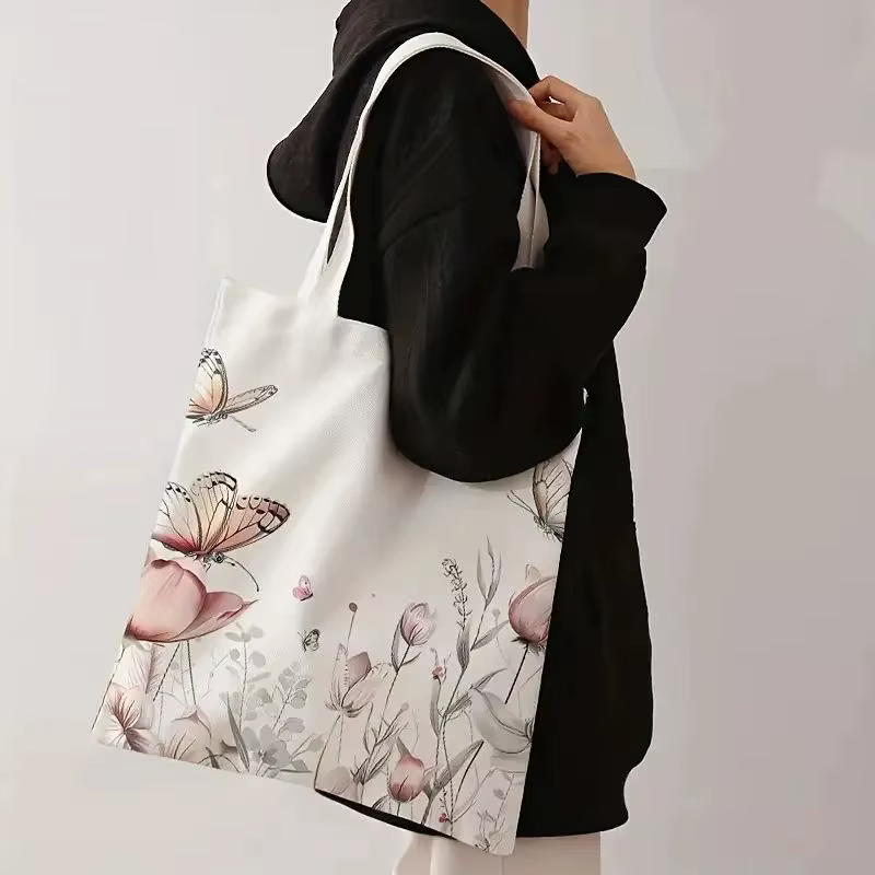 Sac à main en toile à imprimé floral papillon tendance