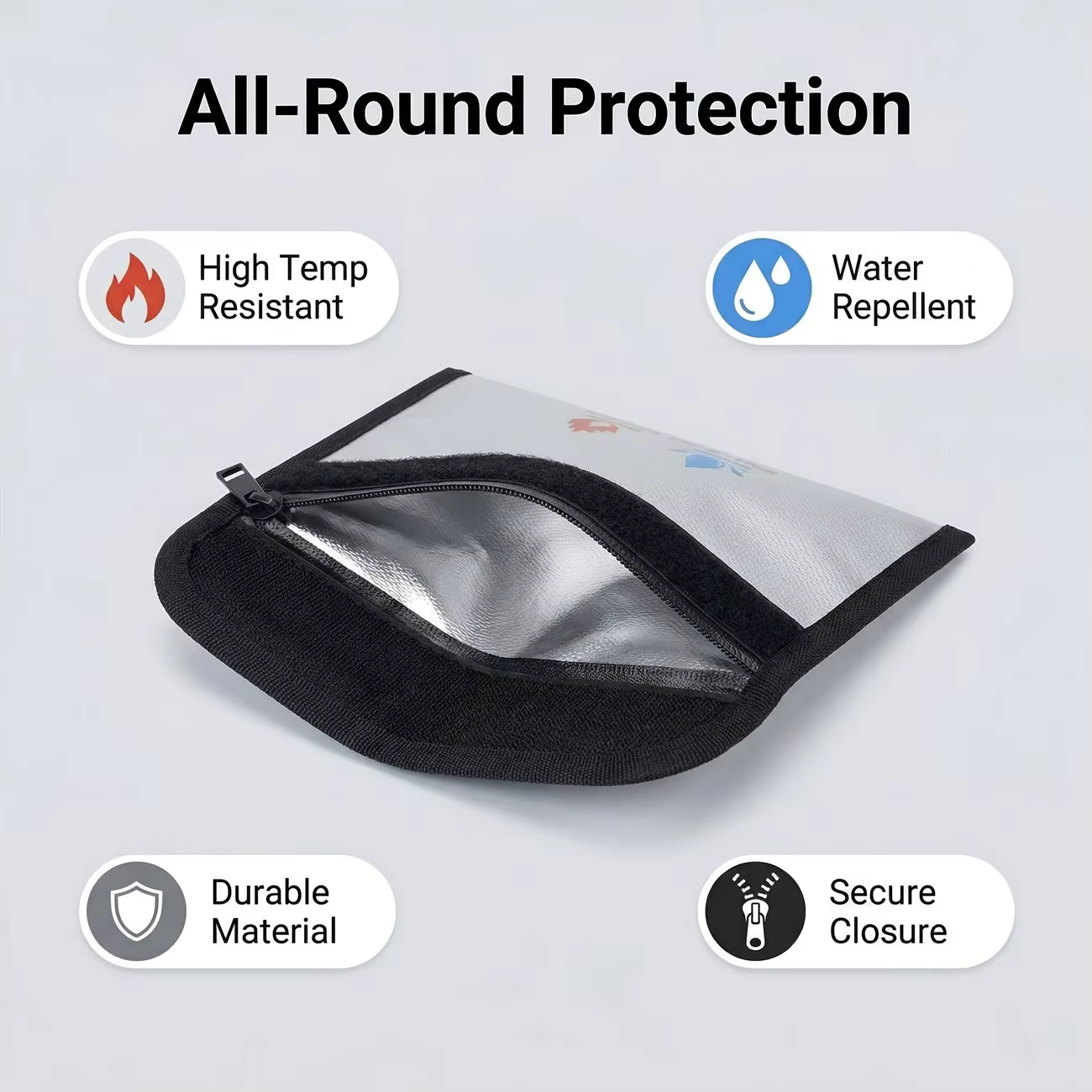Sac à documents ignifuge et résistant à l'eau – Pochette de rangement compacte pour passeport