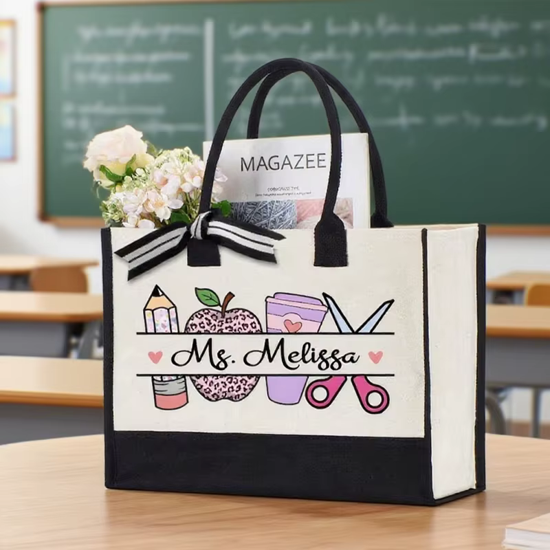 Sac fourre-tout personnalisé avec nom pour enseignant