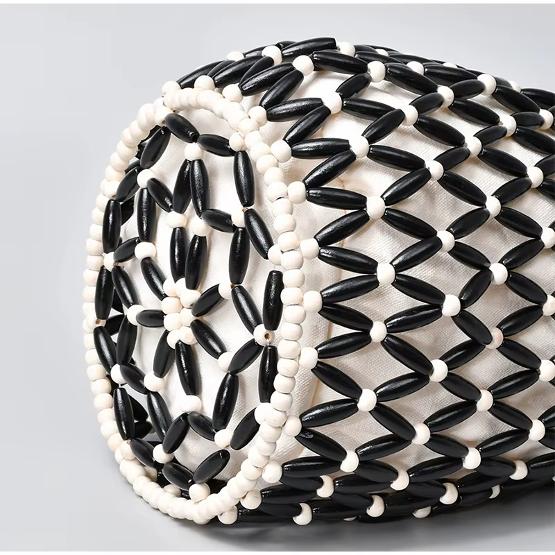 Sac tissé en perles de bois pour femmes