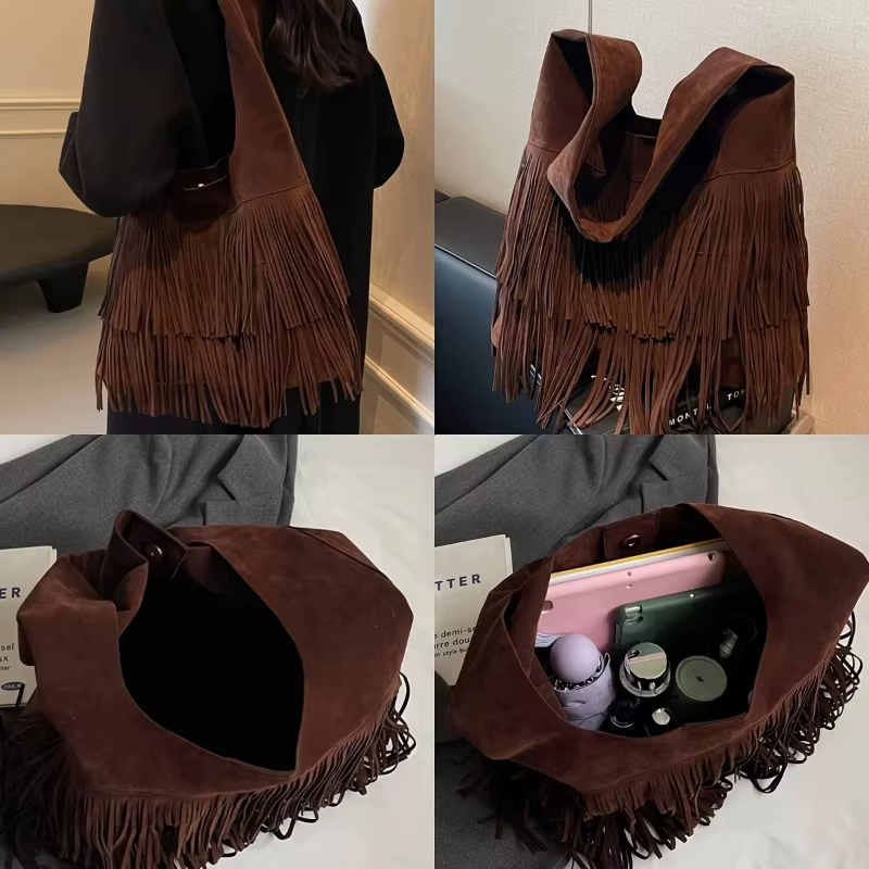 Sac fourre-tout à franges pour femme Perfect Lily avec fermeture et détails festonnés