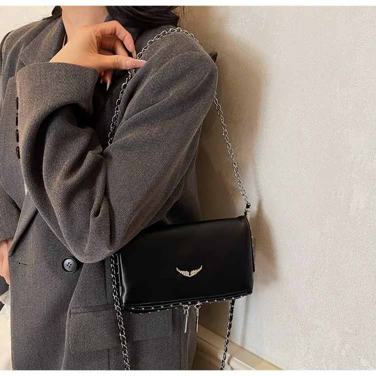 Sac bandoulière de luxe en PU couleur unie avec logo aile