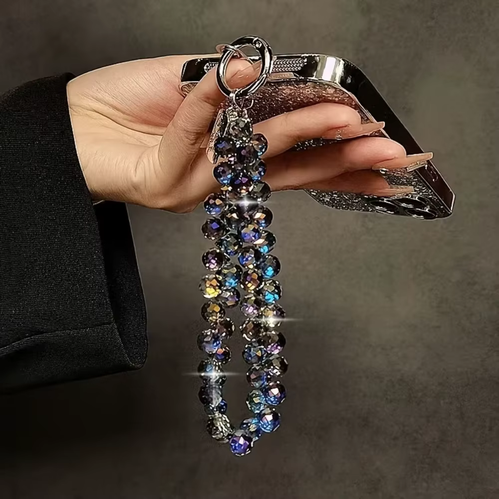 Breloque de sac perlée haut de gamme de luxe, porte-clés/lanière de téléphone en perles facettées exquises, idéale pour la décoration de sacs et les cadeaux