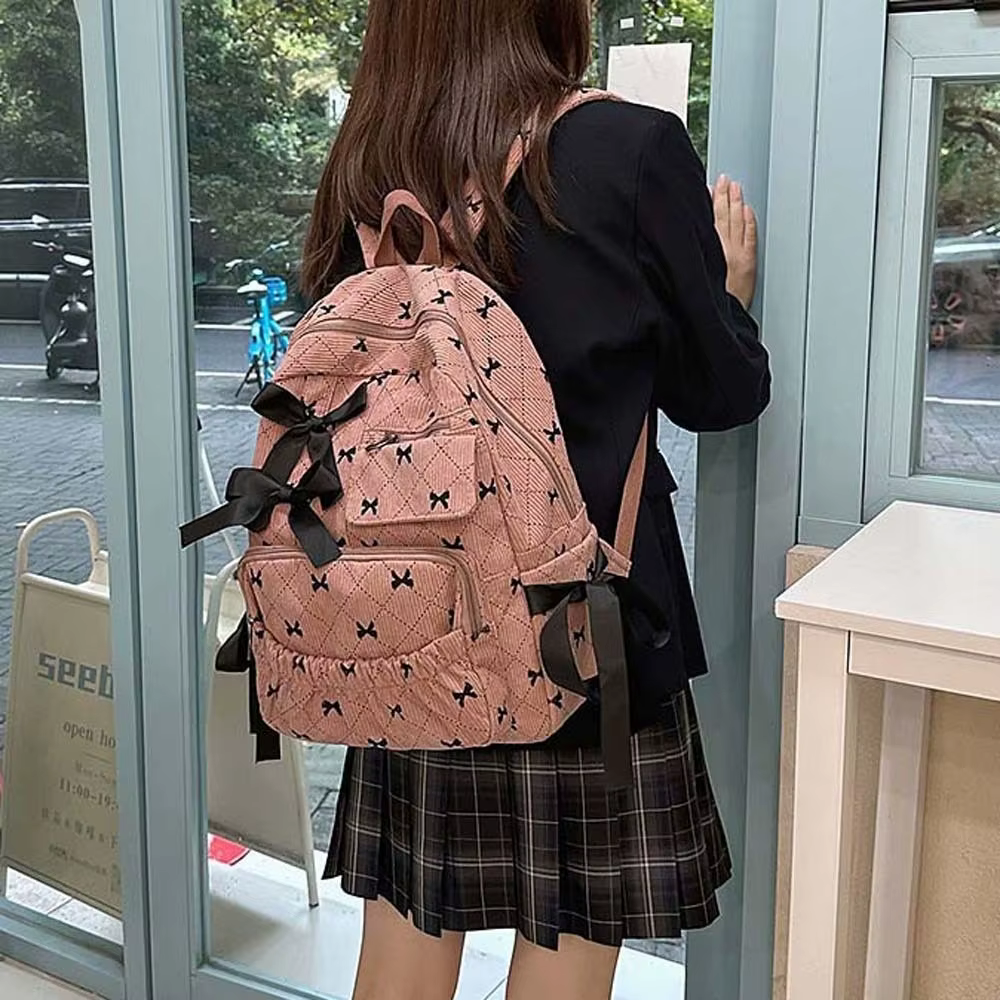Sac à dos en velours côtelé avec nœud
