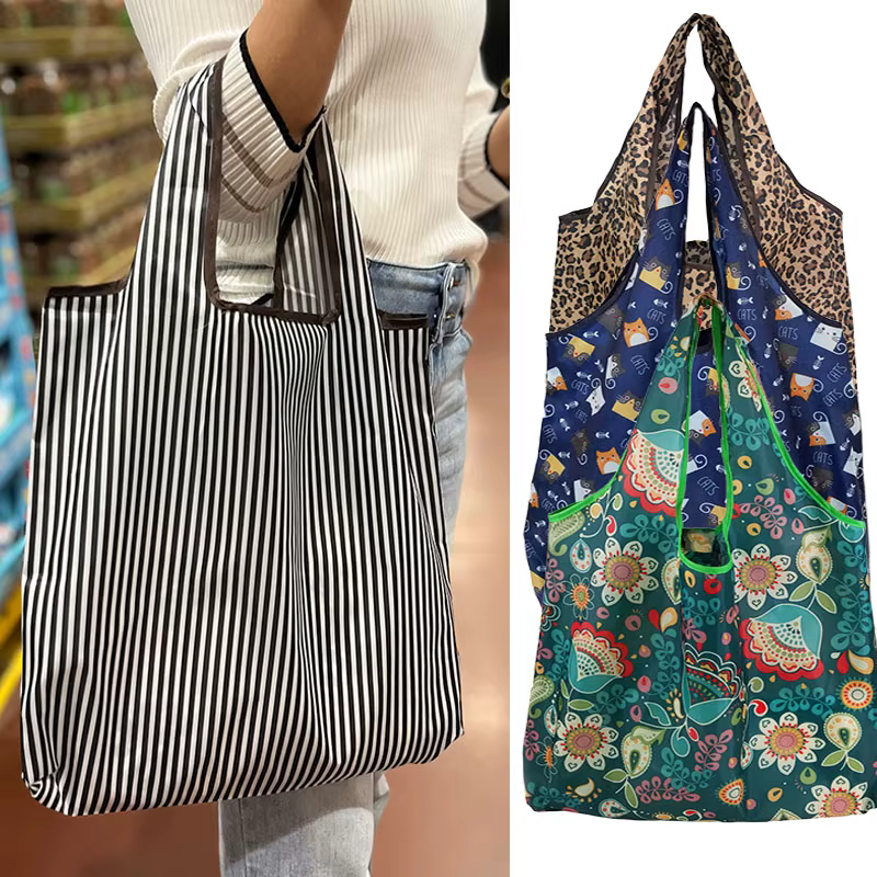 Grande taille en Nylon grand fourre-tout ECO réutilisable Polyester Portable épaule femmes sacs à main pochette pliante sac à provisions pliable