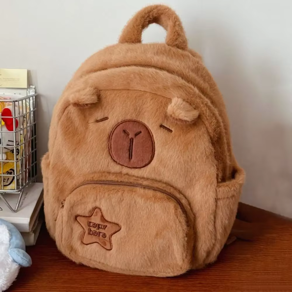 Kawaii Capybara sac à dos en peluche pour femmes polyvalent dessin animé drôle Capibala sac à bandoulière aLrge capacité sac fourre-tout