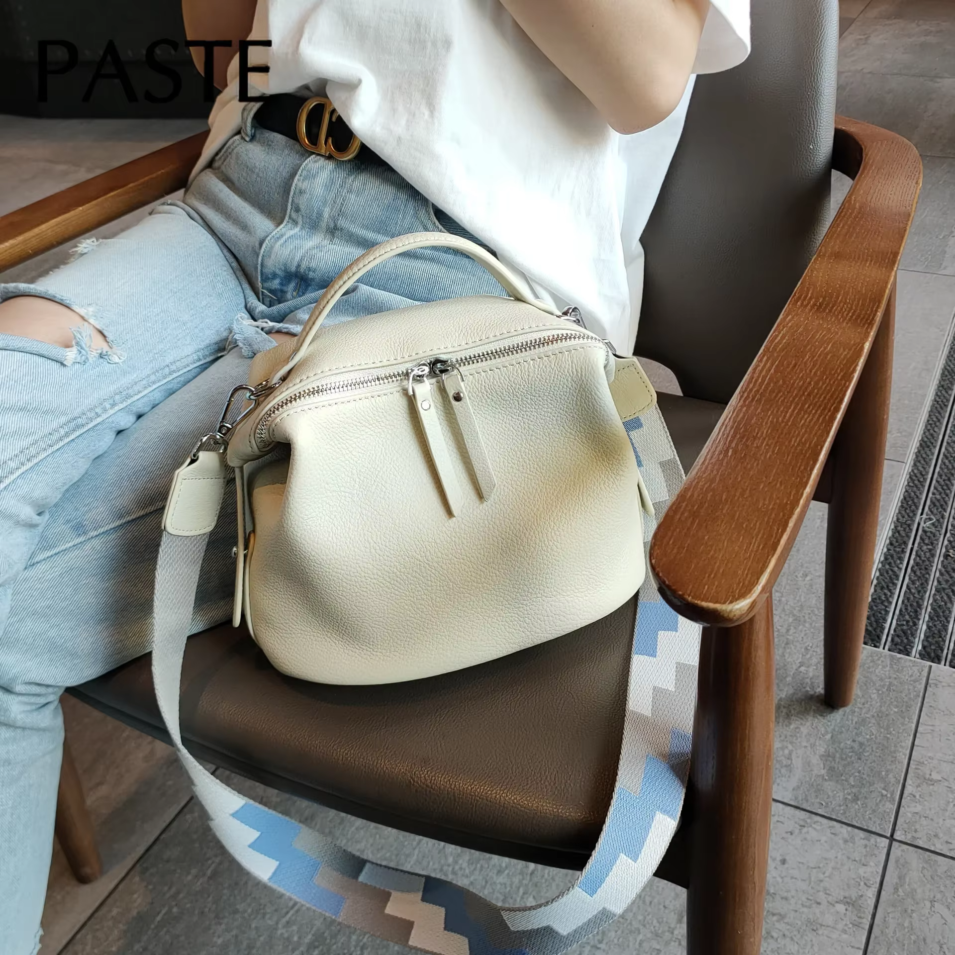 Sac à main en cuir de vachette 2025 beige pour femme