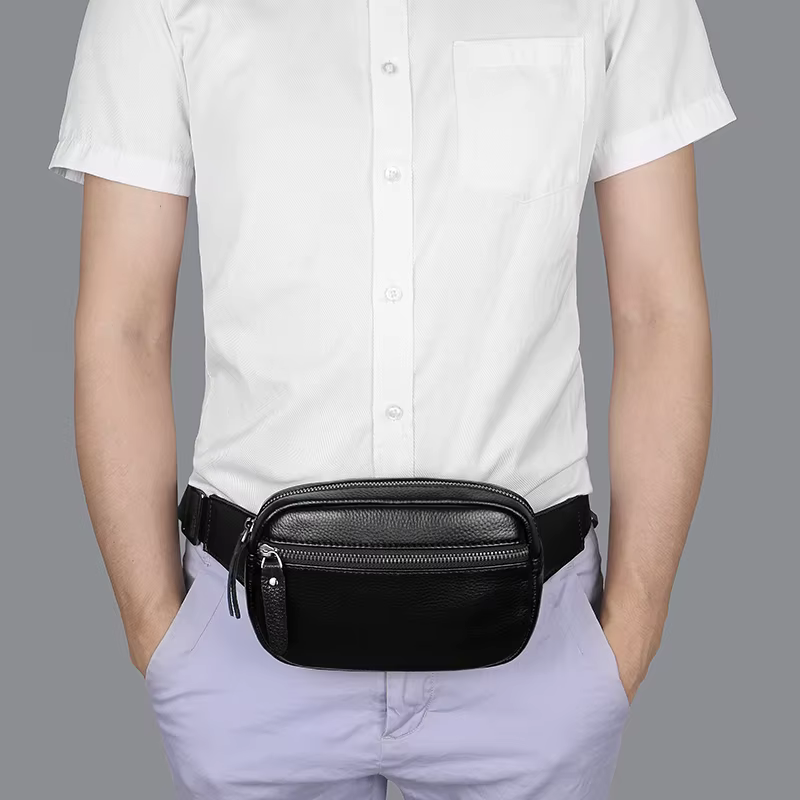 Sac banane en cuir véritable pour hommes et femmes