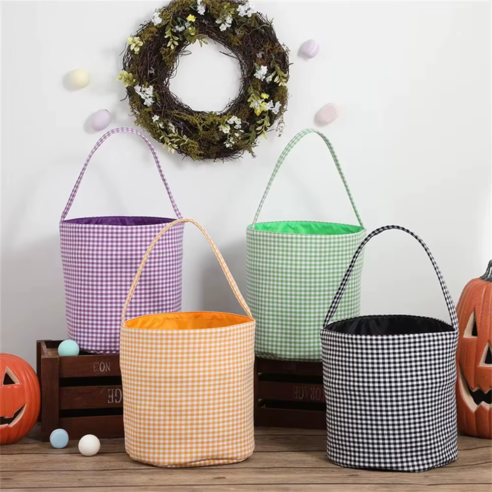 Panier de bonbons d'Halloween « Trick or Treat » – Sac fourre-tout à motif écossais grande capacité pour décorations et fournitures