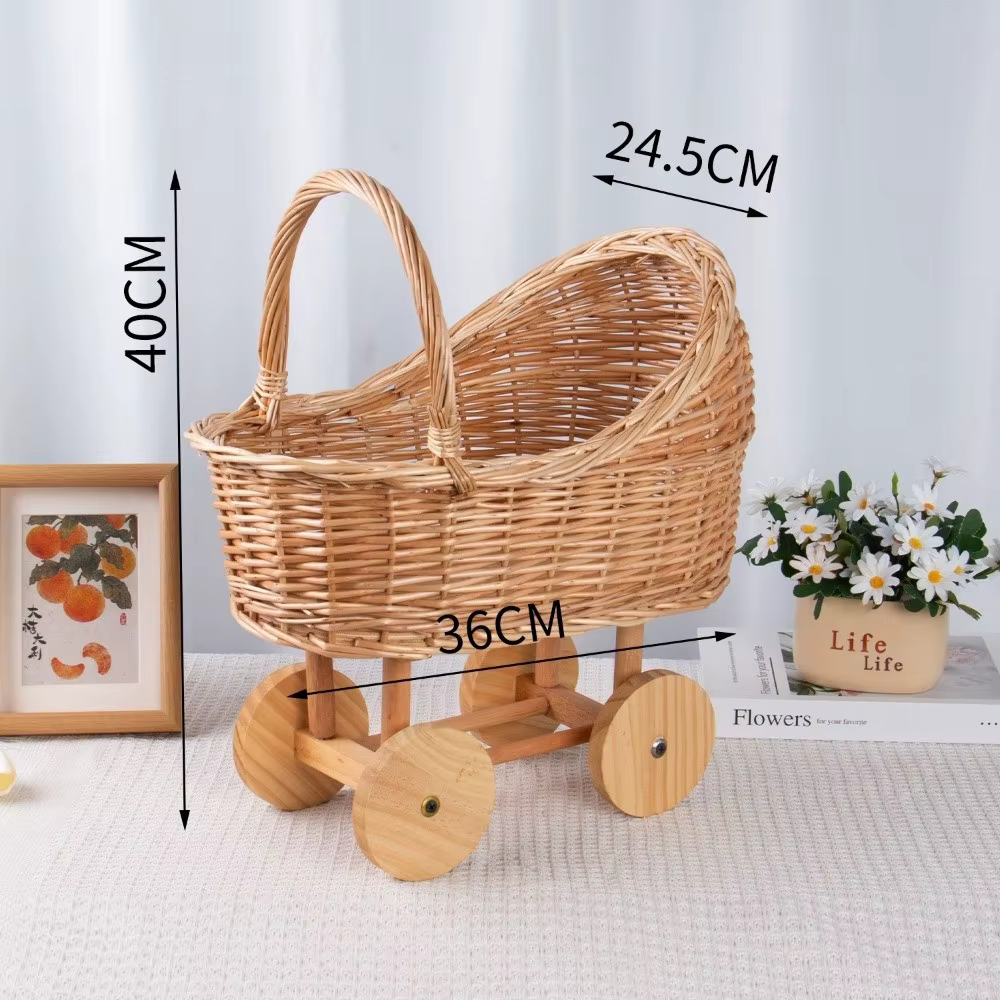 Grand panier de fleurs tissé Vintage avec poignée