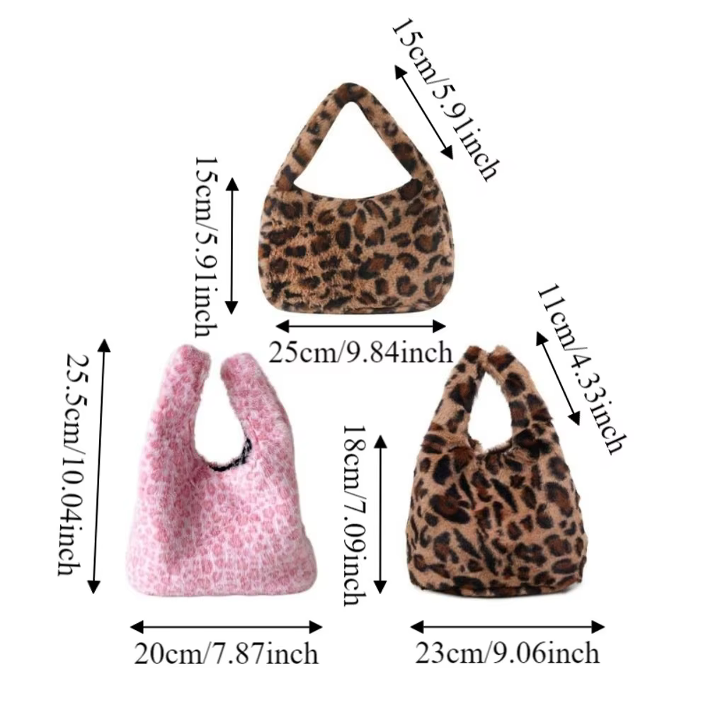 Sac fourre-tout en peluche imprimé léopard