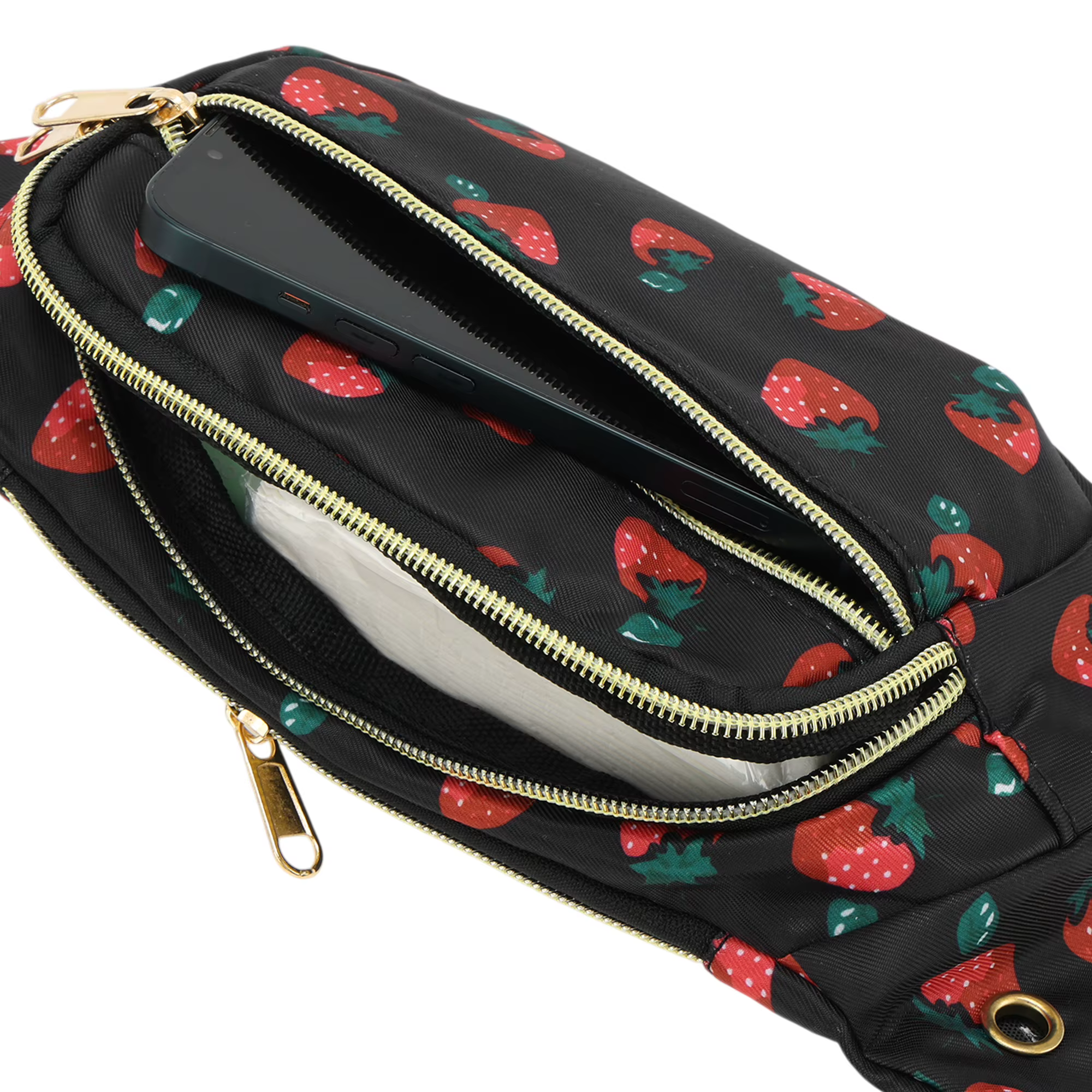 X Autohaux Sac banane motif fraise noir rouge 1 pièce