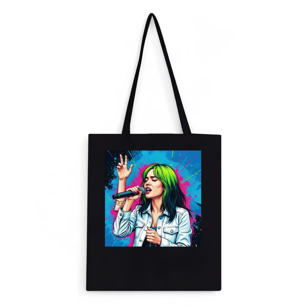 Sac fourre-tout en toile Billie Eilish avec portrait