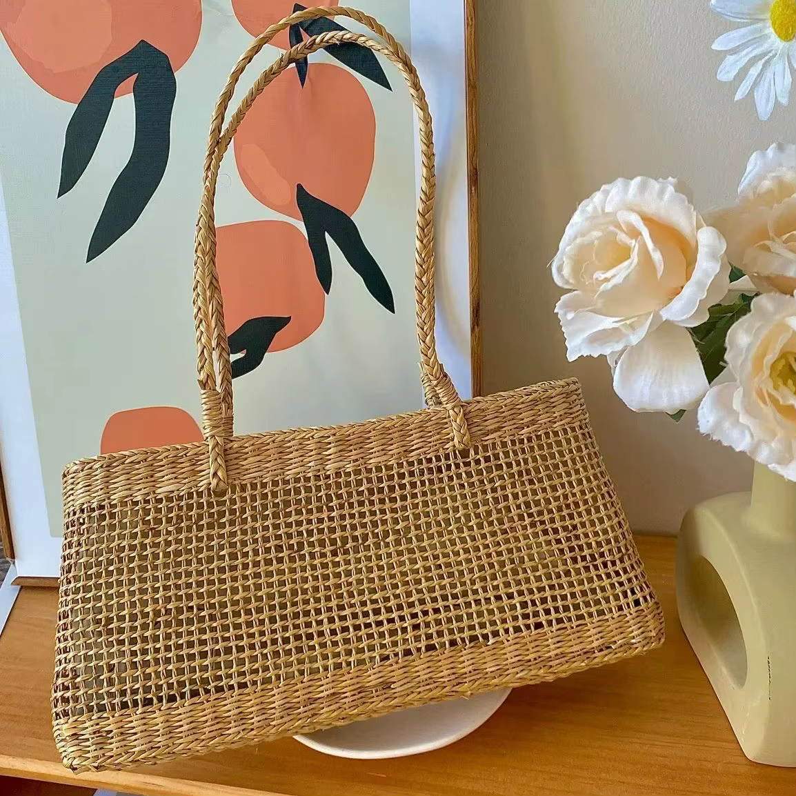 Sac à bandoulière panier de paille de grande capacité pour femmes