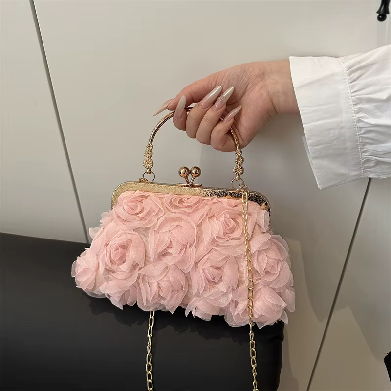 Sac à main de dîner en mousseline de soie à fleurs 3D