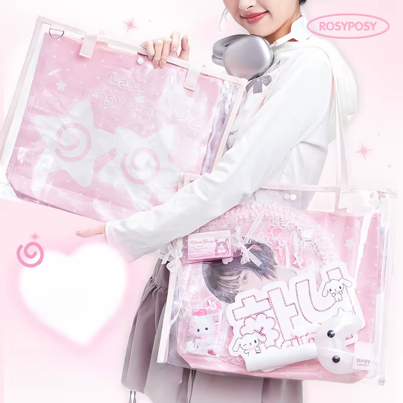 Doux simplicité grande capacité tablette PC sac à bandoulière Transparent bricolage décor Badge Photocard sac à main