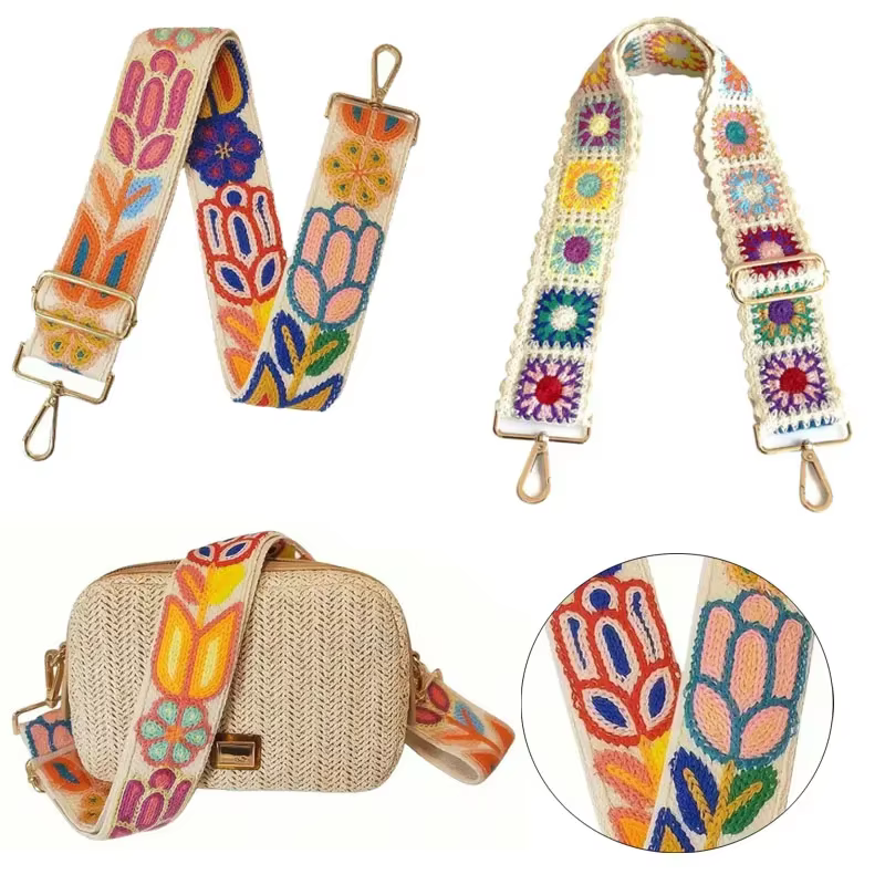 1PC mode réglable Crochet fleur bandoulière pour sacs à main bricolage tricoté sac accessoires ethnique broderie sac