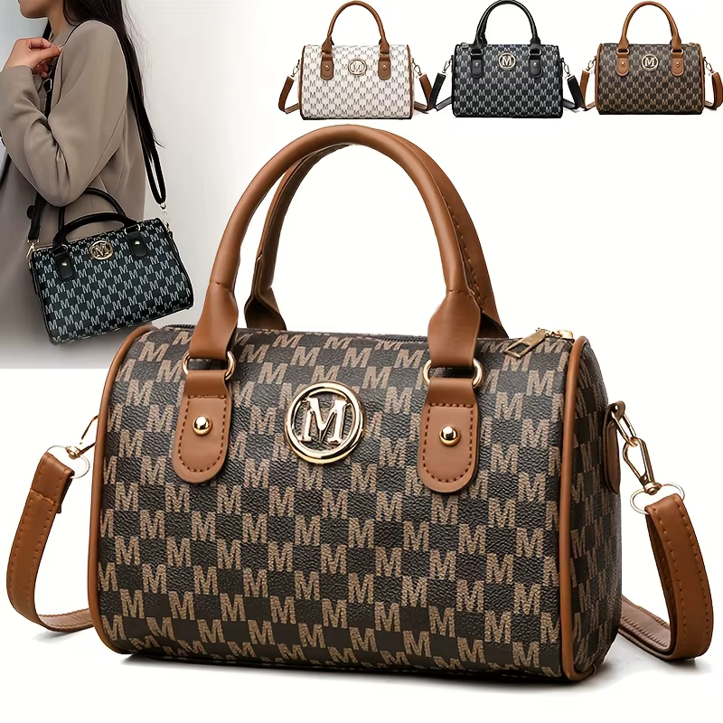 Women Alphabet Shoulder Bag with Golden "M" Logo