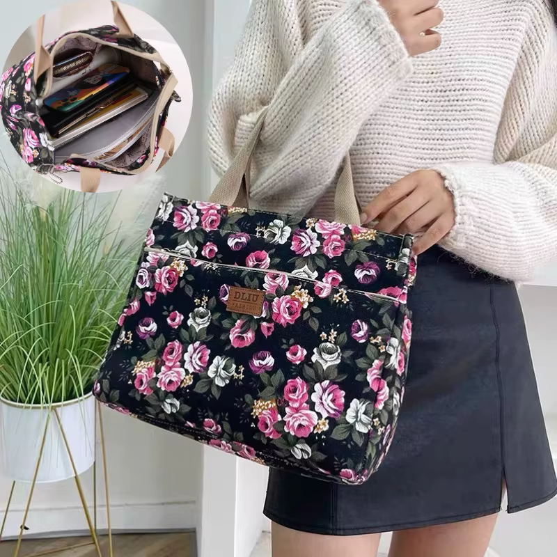 Sac de Shopping en toile à fleurs pour femmes