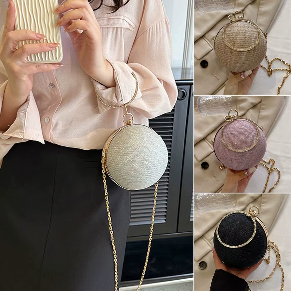 Sac de soirée circulaire en soie brillante dorée pour femmes