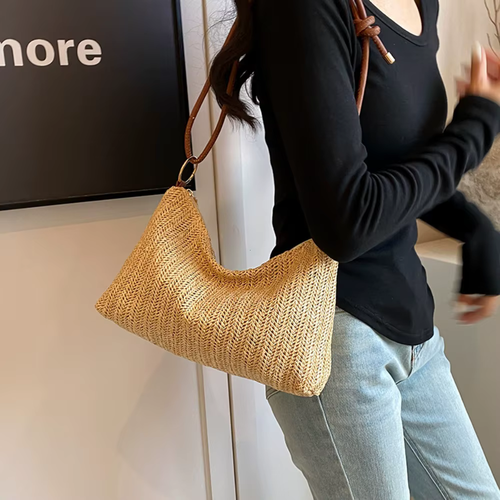 Sac de plage bohème en paille tressé