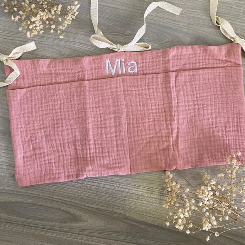 Sac de rangement personnalisé en coton brodé avec nom pour chariot à couches - Sac