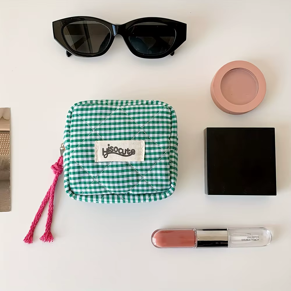 Mini pochette de rouge à lèvres à carreaux Chic avec compartiment