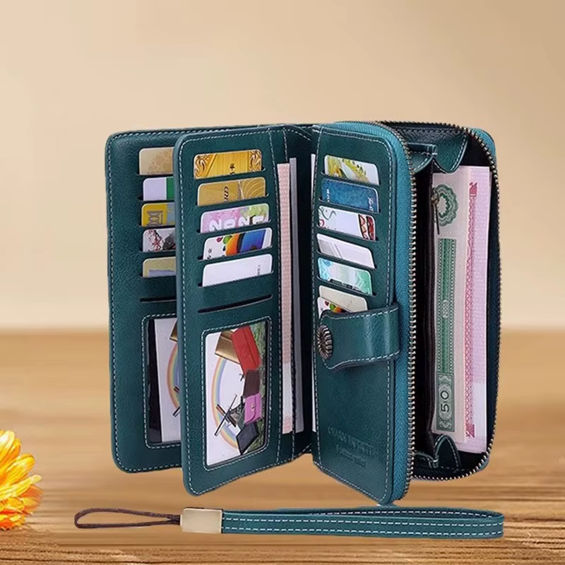 Pochette portefeuille longue en cuir PU perforé Vintage