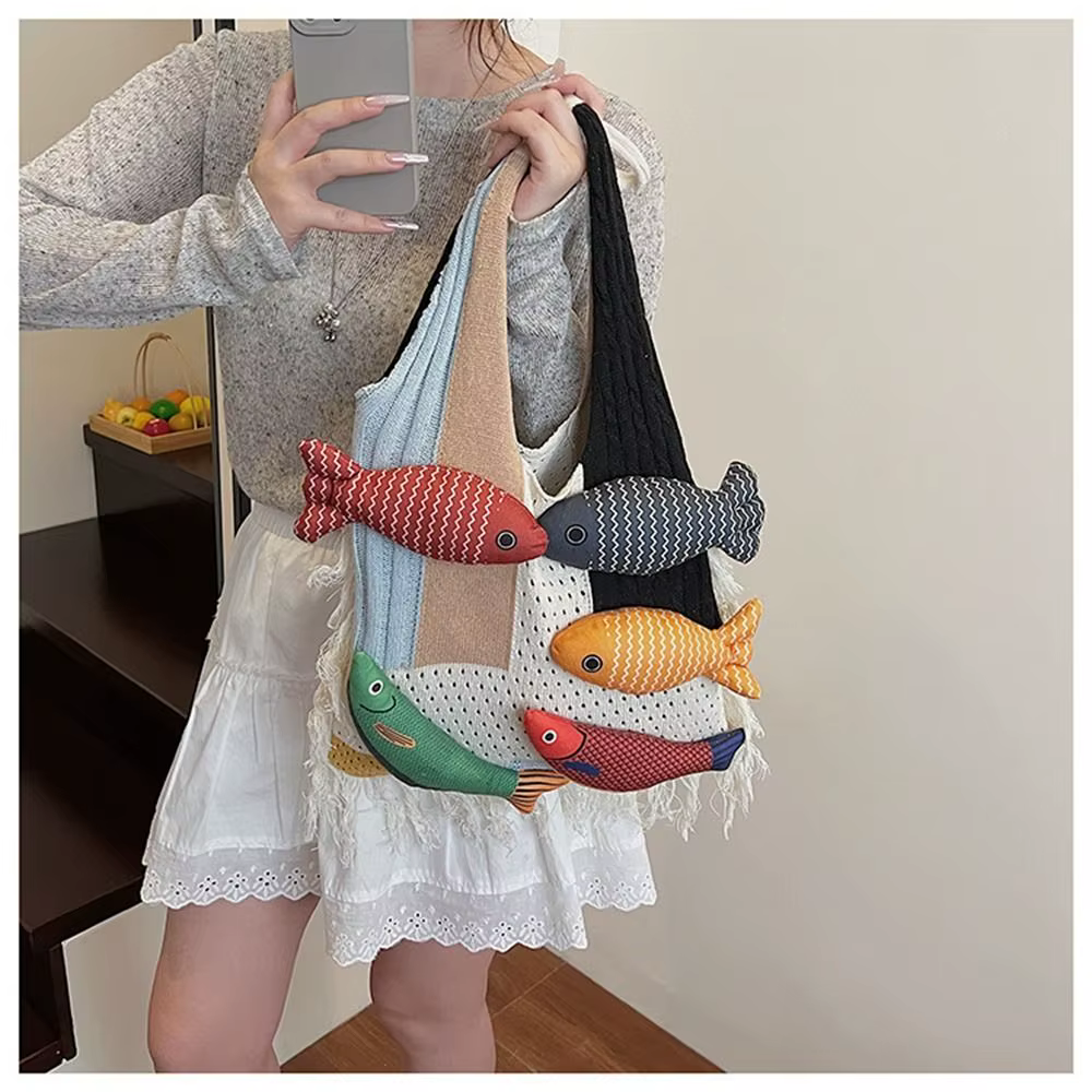 Mode été coton Crochet sac à bandoulière poisson