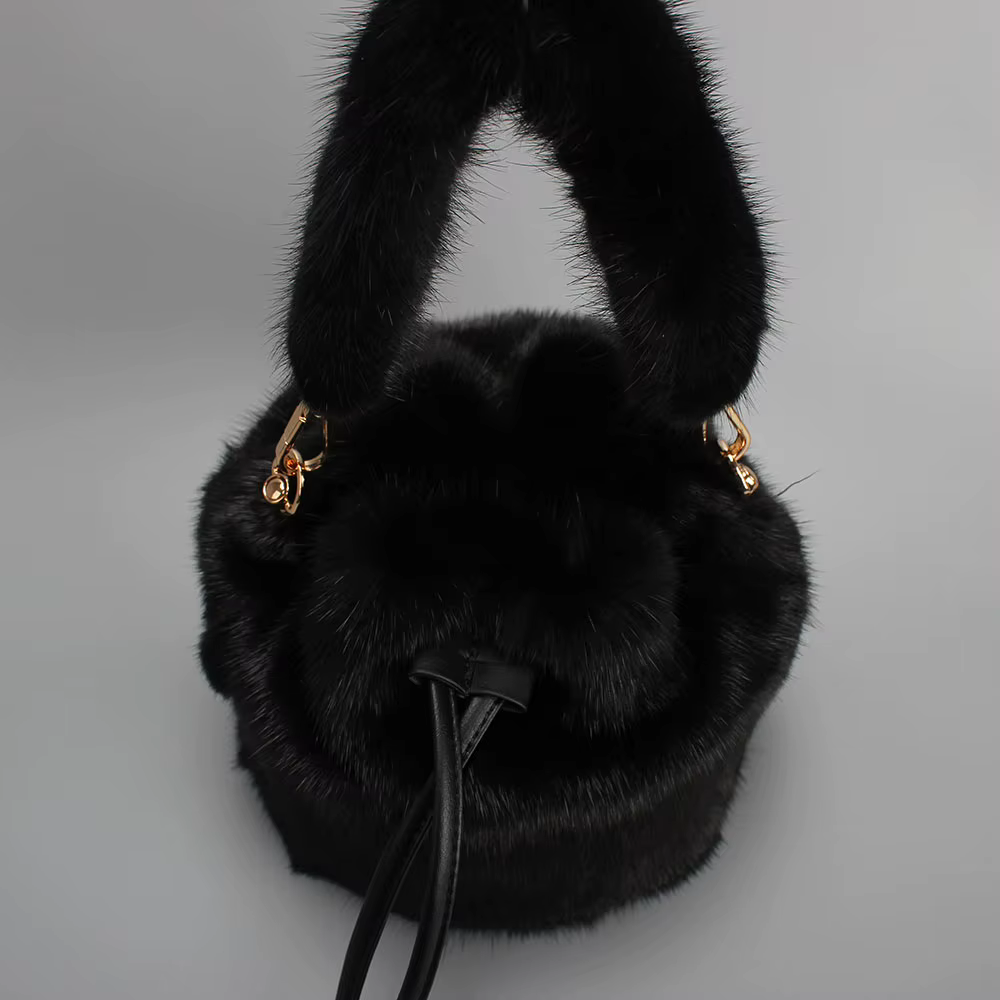 Sac seau en vraie fourrure de vison pour femmes