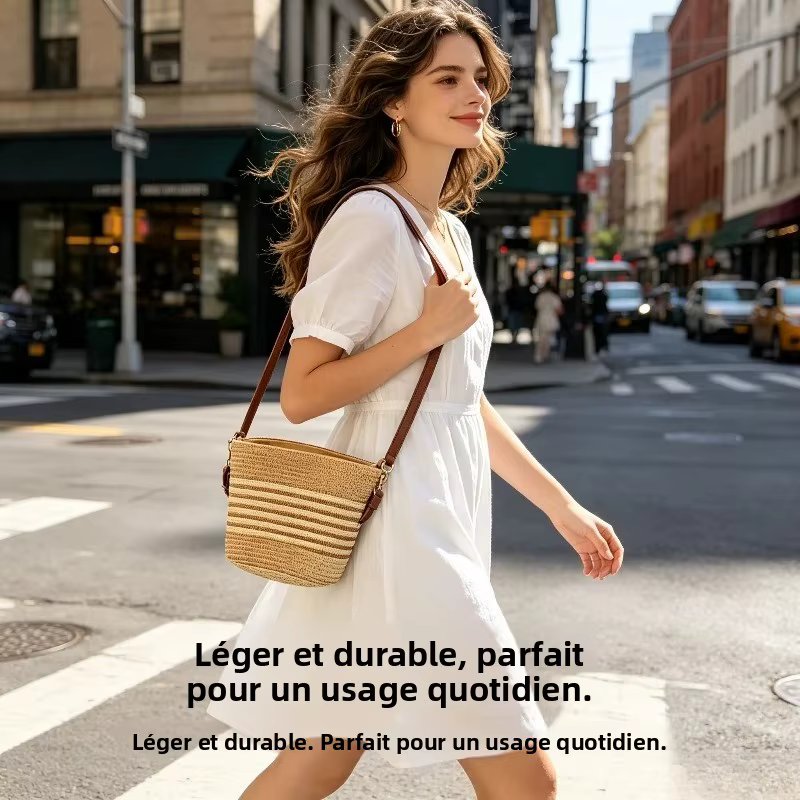 Sac seau en paille d'été pour femme