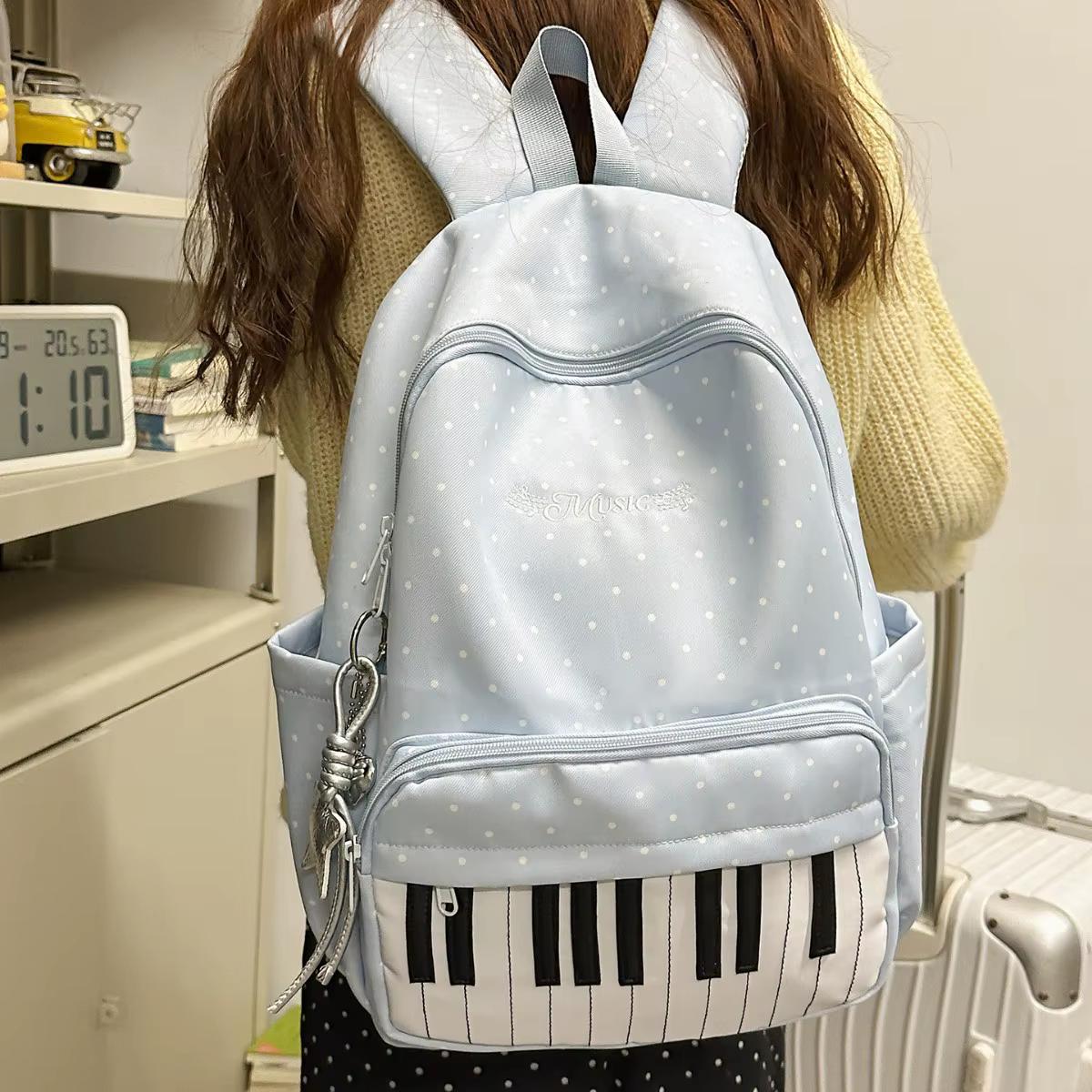 Sac à dos unisexe en nylon style japonais à motif piano