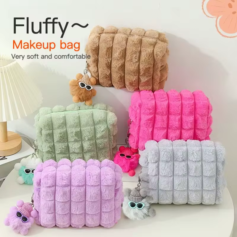 1 sac à maquillage simple et élégant avec pendentif pompon - Sac