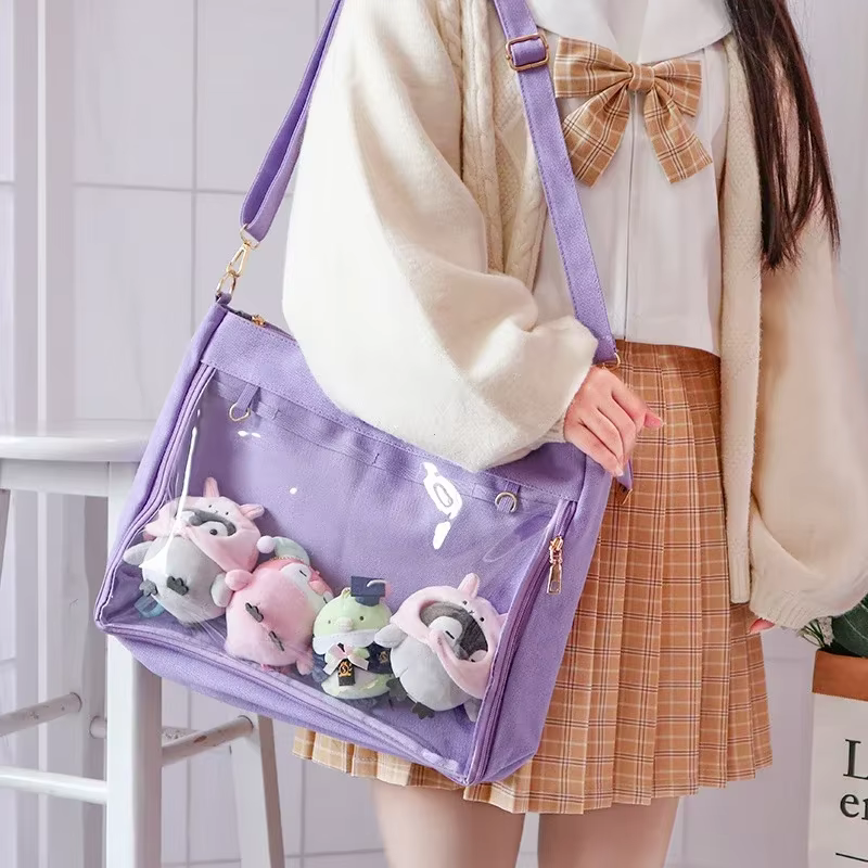 Sac à main japonais transparent pour femmes, grand sac Ita noir avec insert, sacs à main Kawaii pour filles, sacs à main à double sangles