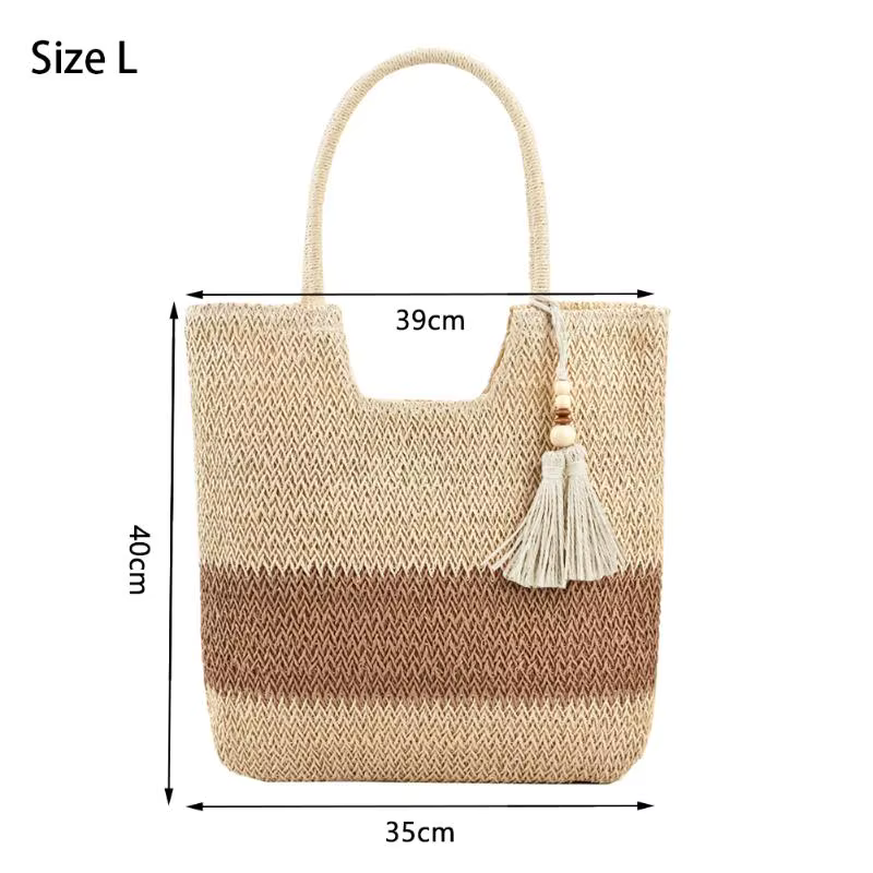 Sac fourre-tout tissé à la main en paille avec pompons